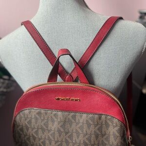 Michael Kors Red and Brown Signature Backpack
